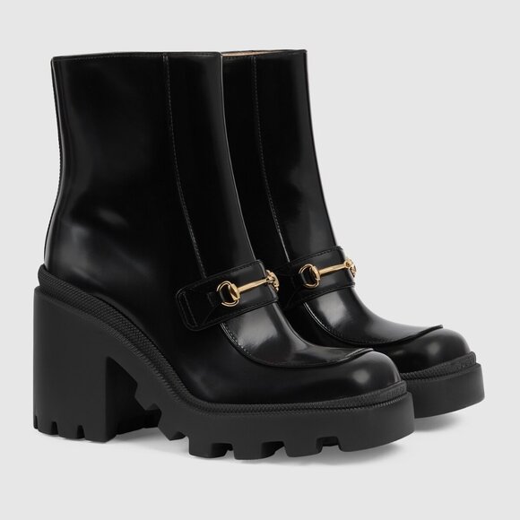 NIB Gucci horsebit black leather lug sole ankle Boots - IT 38 US 8 - Picture 1 of 12
